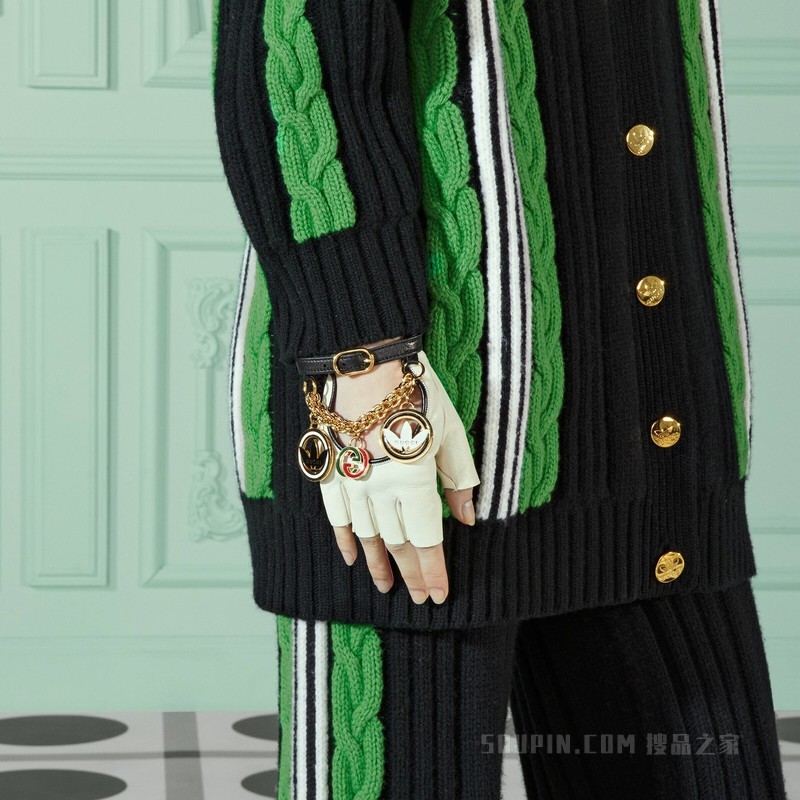 adidas x Gucci联名系列皮革手套 米白色和黑色