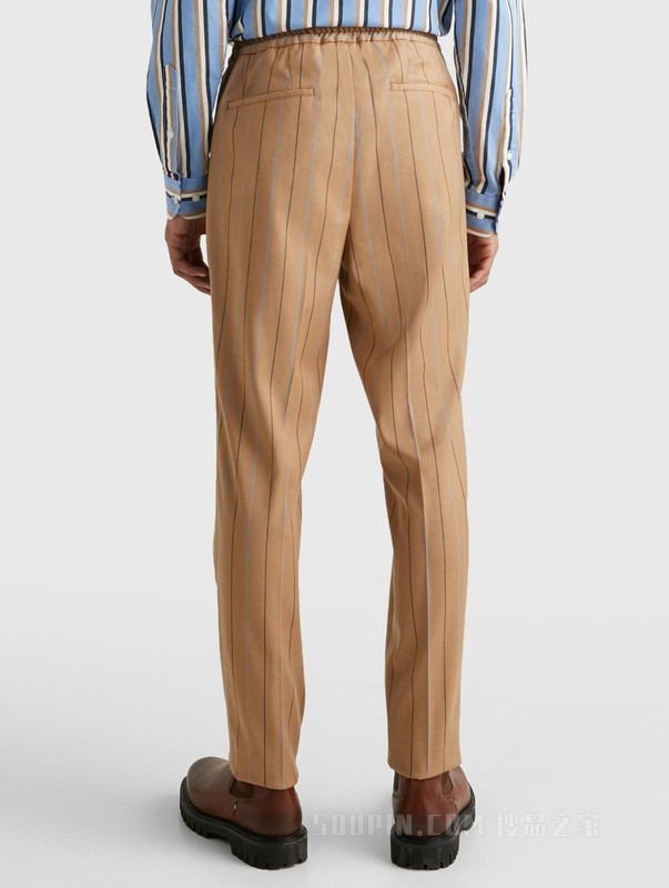 23新款早春男装含羊毛混纺时尚条纹抽绳腰修身西裤43415