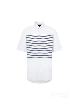 23新款春夏男装纯棉府绸时尚条纹尖角扣短袖衬衫MW0MW30915