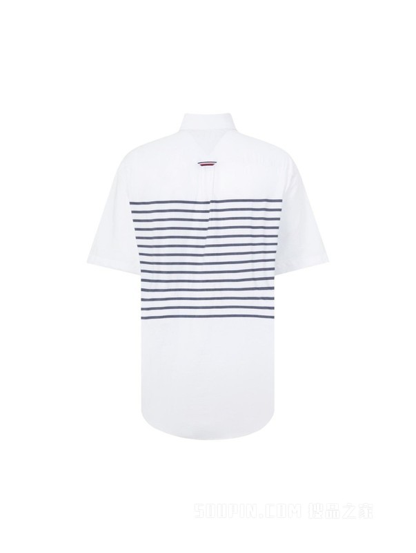 23新款春夏男装纯棉府绸时尚条纹尖角扣短袖衬衫MW0MW30915