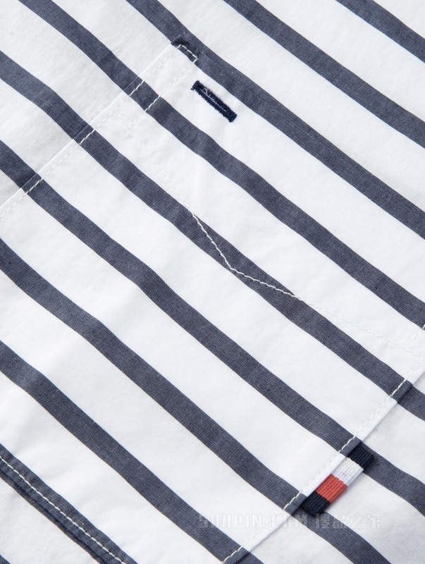 23新款春夏男装纯棉府绸时尚条纹尖角扣短袖衬衫MW0MW30915