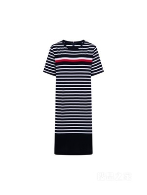 23新款春夏女装纯棉时尚拼色条纹圆领短袖连衣裙76J4035