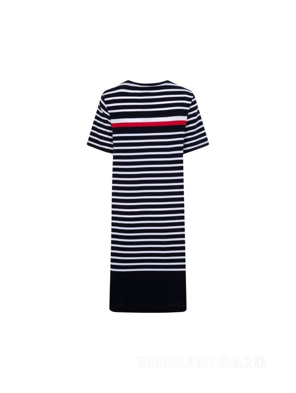 23新款春夏女装纯棉时尚拼色条纹圆领短袖连衣裙76J4035