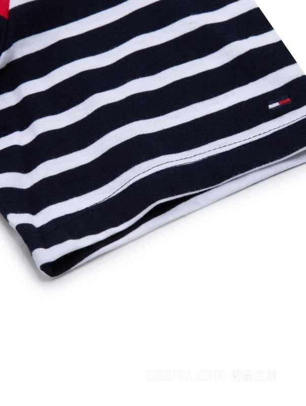 23新款春夏女装纯棉时尚拼色条纹圆领短袖连衣裙76J4035