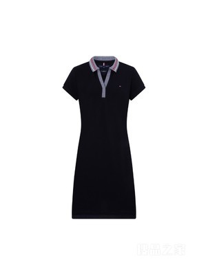 23新款春夏女装简约绣标修身显瘦撞色V领POLO连衣裙76J4038