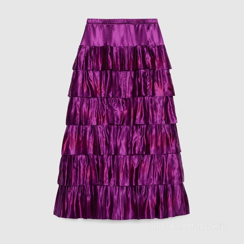 荷叶边闪耀硬缎半身裙 紫色