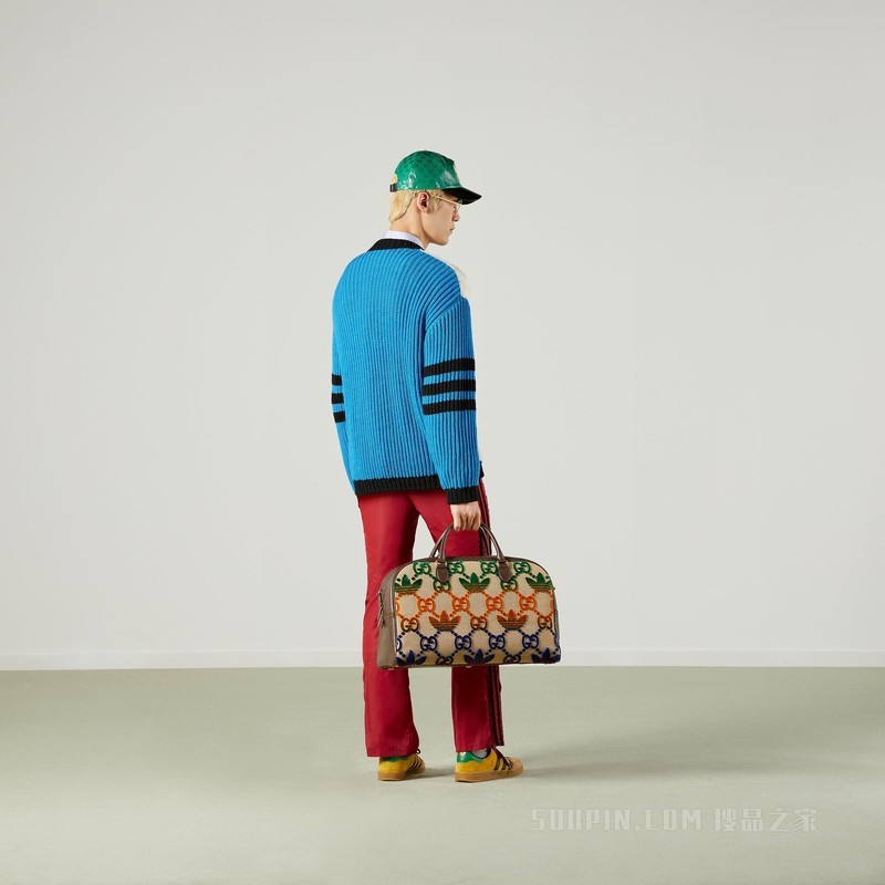 adidas x Gucci联名系列混合针法针织羊毛衫 象牙白色和蓝色