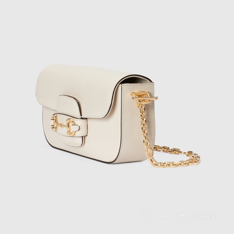 Gucci Horsebit 1955系列小号肩背包 白色皮革