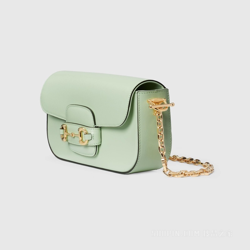 Gucci Horsebit 1955系列小号肩背包 浅绿色皮革