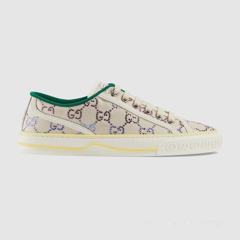Gucci Tennis 1977系列女士运动鞋 白色和银色帆布