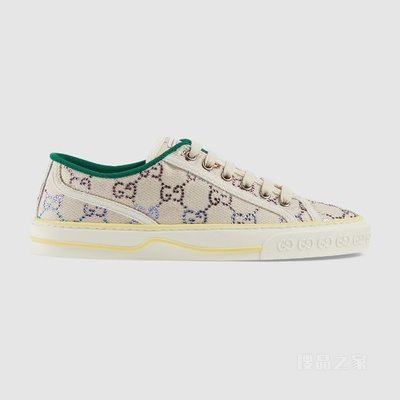 Gucci Tennis 1977系列女士运动鞋 白色和银色帆布