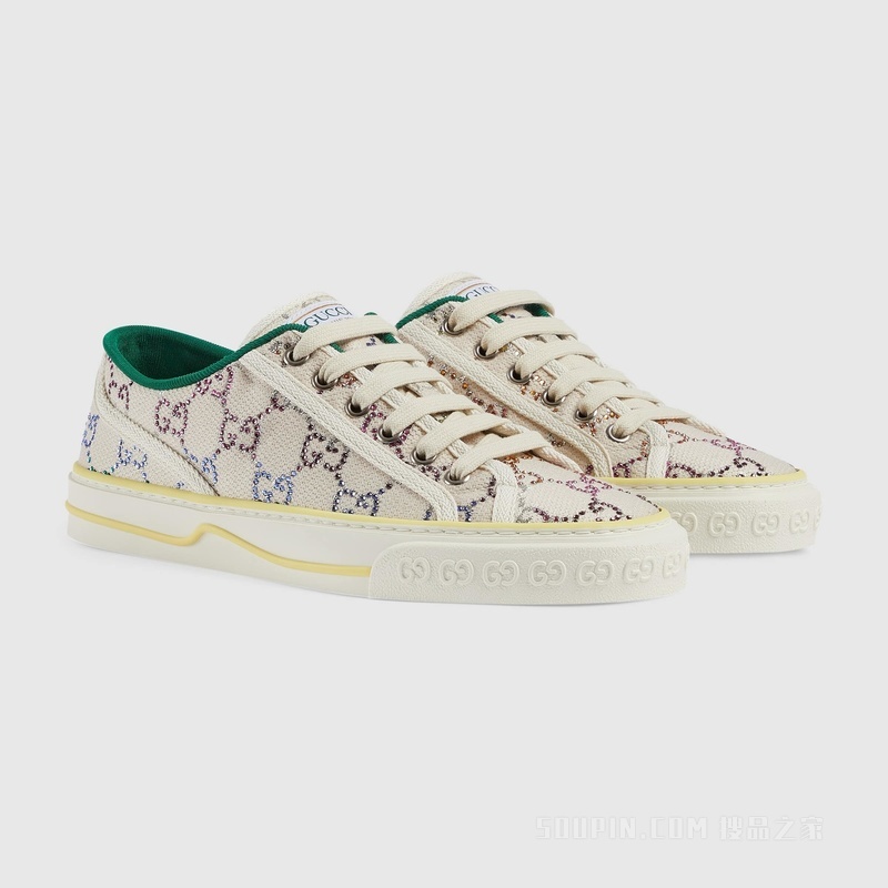 Gucci Tennis 1977系列女士运动鞋 白色和银色帆布