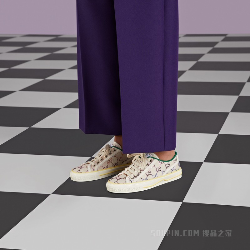 Gucci Tennis 1977系列女士运动鞋 白色和银色帆布