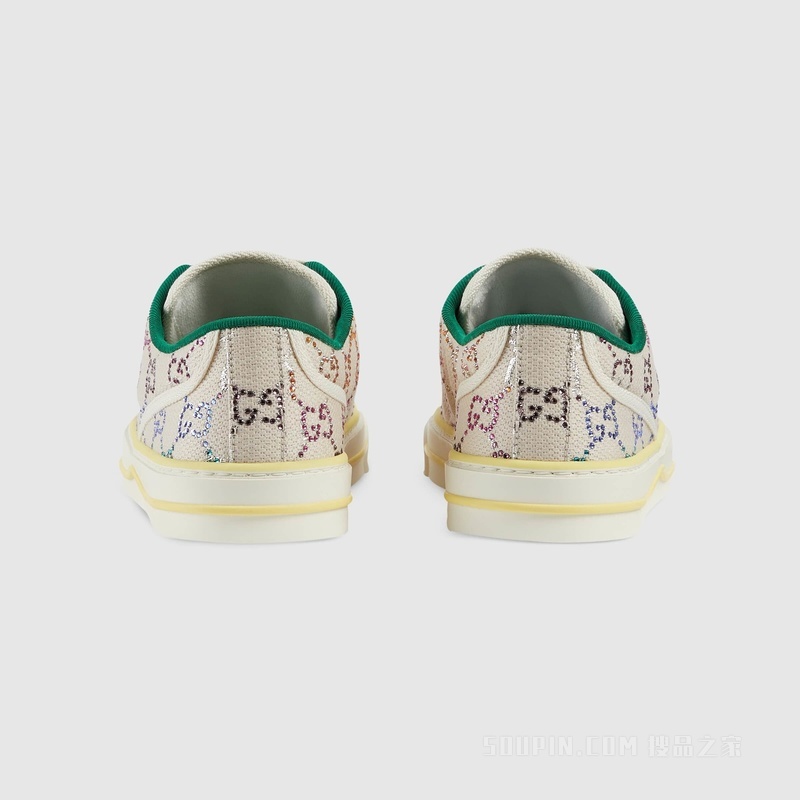 Gucci Tennis 1977系列女士运动鞋 白色和银色帆布