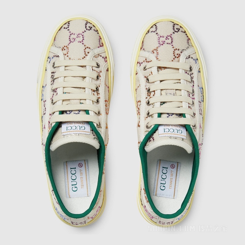 Gucci Tennis 1977系列女士运动鞋 白色和银色帆布