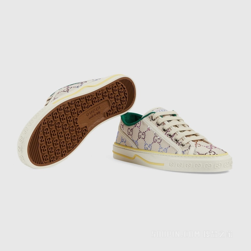 Gucci Tennis 1977系列女士运动鞋 白色和银色帆布