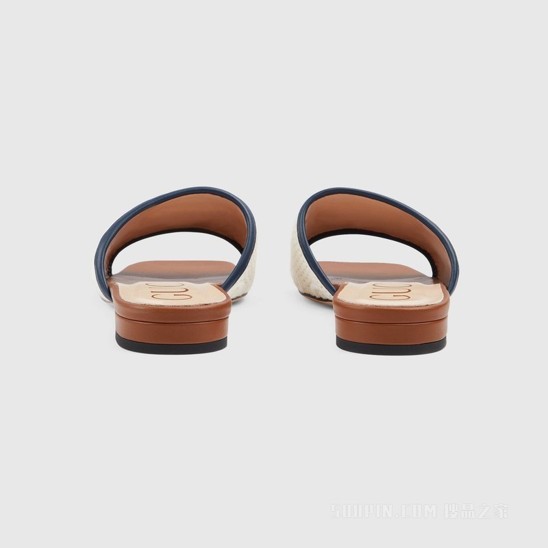 女士双G凉鞋 象牙白和白色棉布