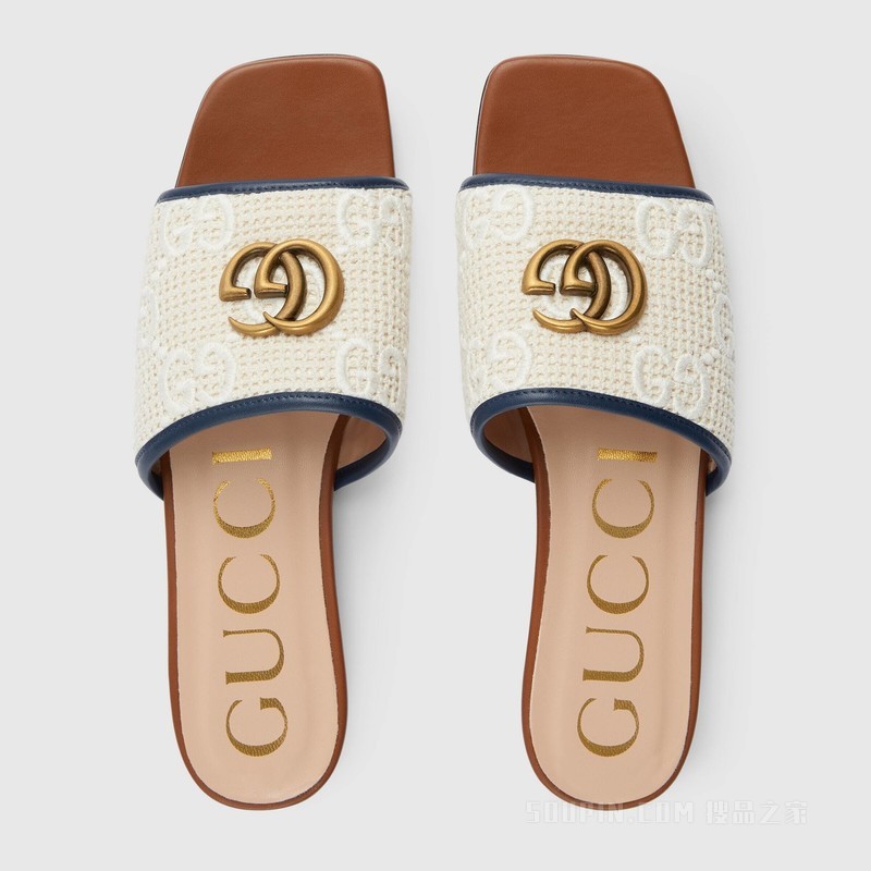 女士双G凉鞋 象牙白和白色棉布