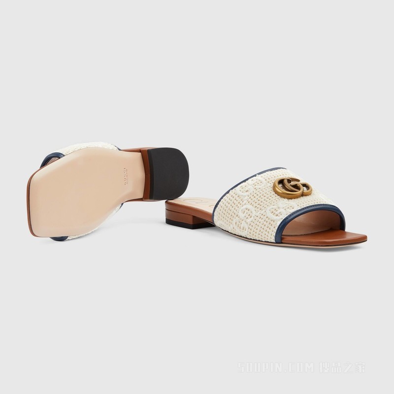 女士双G凉鞋 象牙白和白色棉布