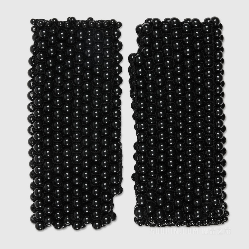 露指串珠棉手套 黑色