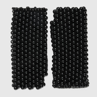 露指串珠棉手套 黑色