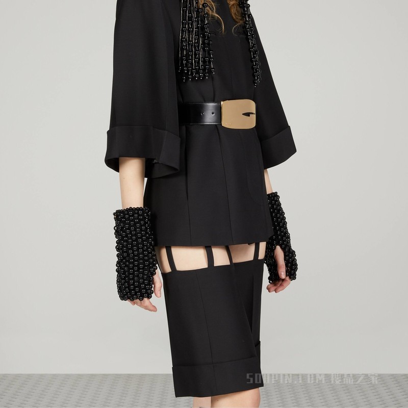 露指串珠棉手套 黑色