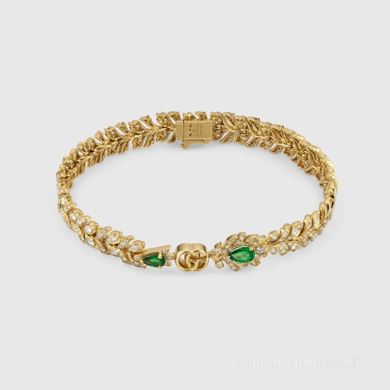 Gucci Flora高级珠宝系列饰沙弗莱石黄金手镯 黄金