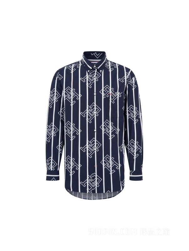 23新款春季男装纯棉府绸时尚条纹满印长袖衬衫MW0MW30914
