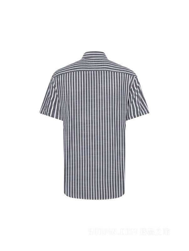 23新款春夏男装纯棉府绸条纹小绣标尖角扣短袖衬衫30083