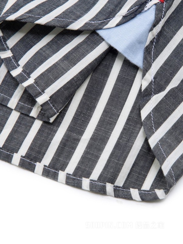 23新款春夏男装纯棉府绸条纹小绣标尖角扣短袖衬衫30083