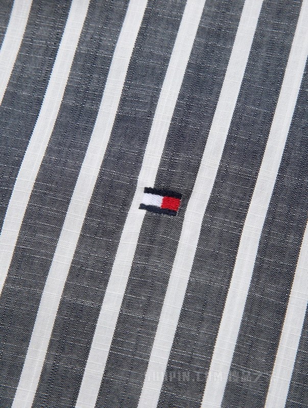 23新款春夏男装纯棉府绸条纹小绣标尖角扣短袖衬衫30083