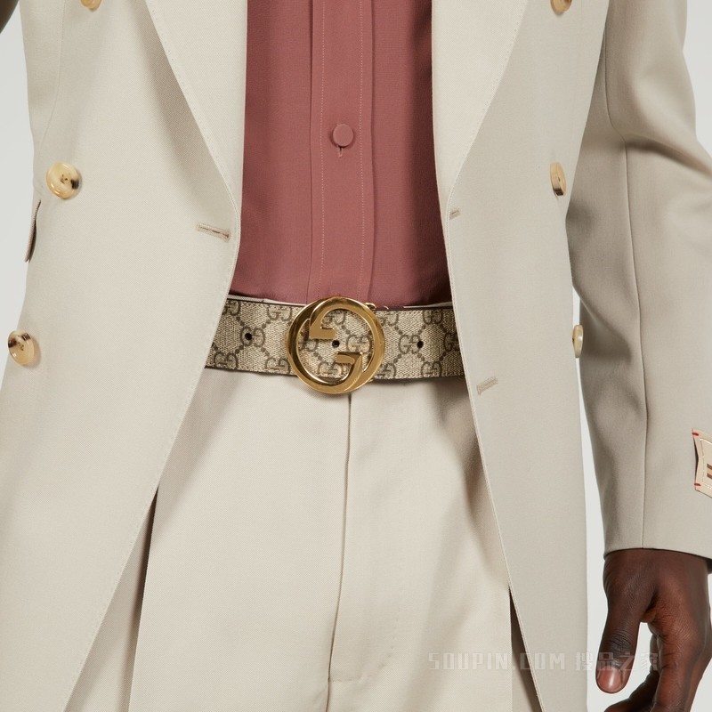 Gucci Blondie系列腰带 米色和乌木色Supreme帆布
