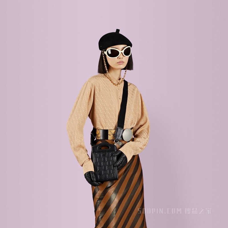 绗缝GG迷你手提包 黑色尼龙