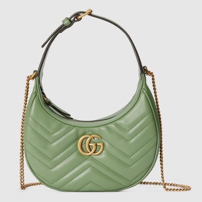 GG Marmont系列绗缝迷你手袋 灰绿色皮革
