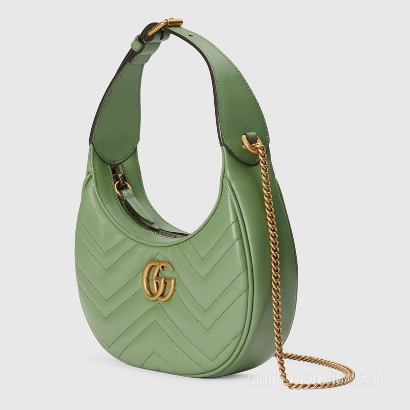GG Marmont系列绗缝迷你手袋 灰绿色皮革