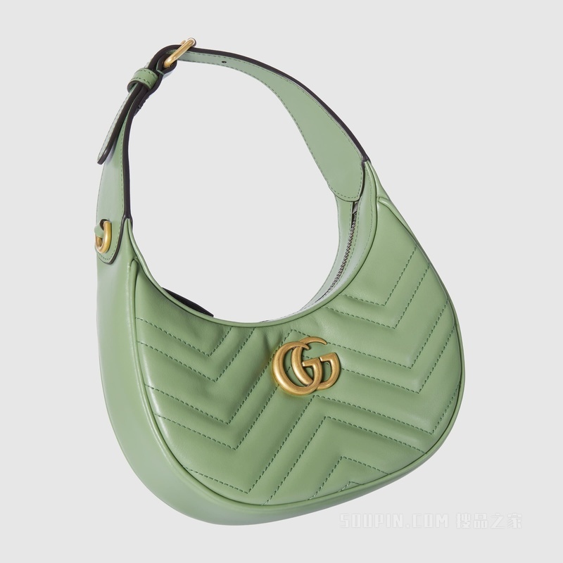 GG Marmont系列绗缝迷你手袋 灰绿色皮革