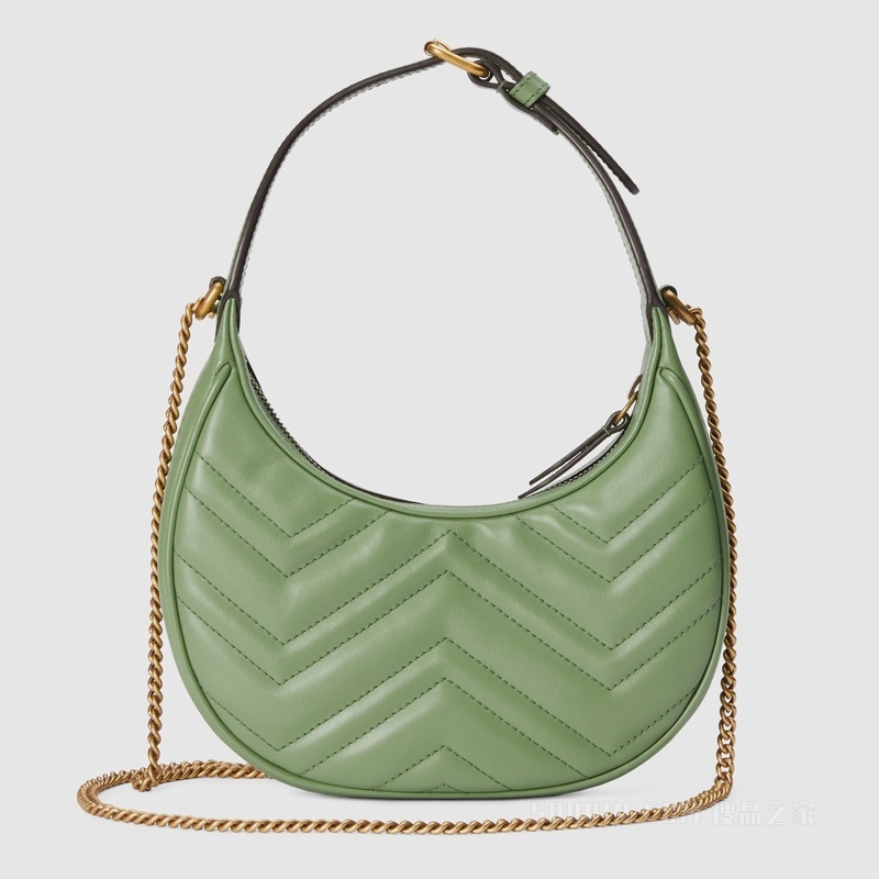 GG Marmont系列绗缝迷你手袋 灰绿色皮革