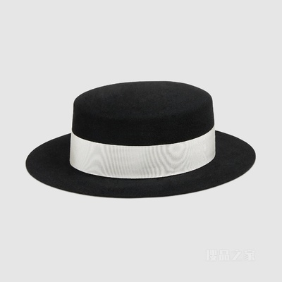 饰丝带细节平顶礼帽 黑色毛毡