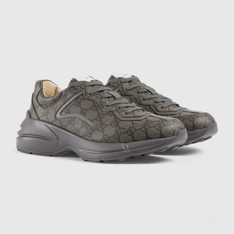 Rhyton系列男士GG运动鞋 灰色和石墨灰GG Supreme帆布