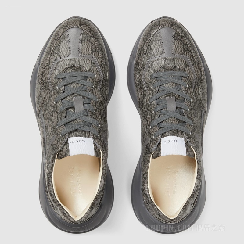 Rhyton系列男士GG运动鞋 灰色和石墨灰GG Supreme帆布