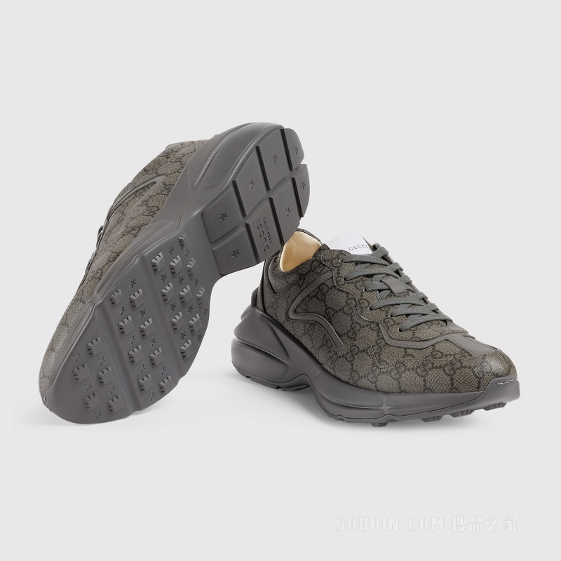 Rhyton系列男士GG运动鞋 灰色和石墨灰GG Supreme帆布