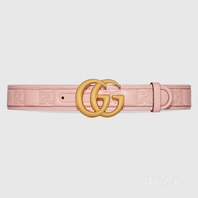 GG Marmont系列Matelassé宽版腰带 浅粉色皮革