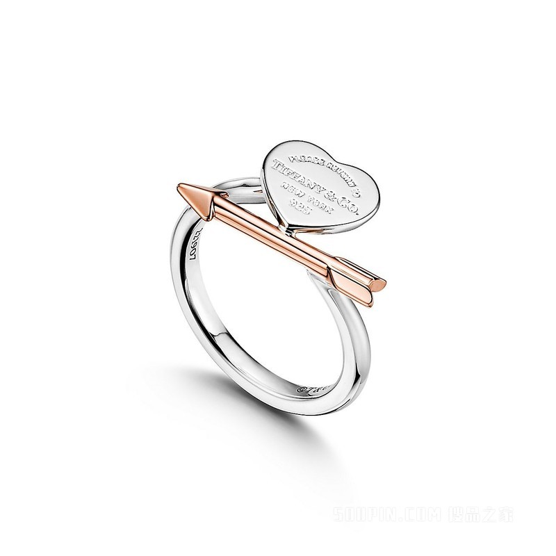 Return to Tiffany™ 系列纯银和 18K 玫瑰金 Lovestruck Heart Tag 戒指