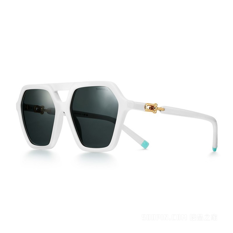 Tiffany HardWear 系列灰色镜片白色醋酸酯镜框太阳镜