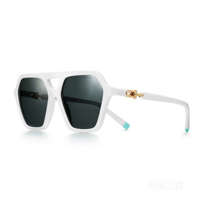 Tiffany HardWear 系列灰色镜片白色醋酸酯镜框太阳镜