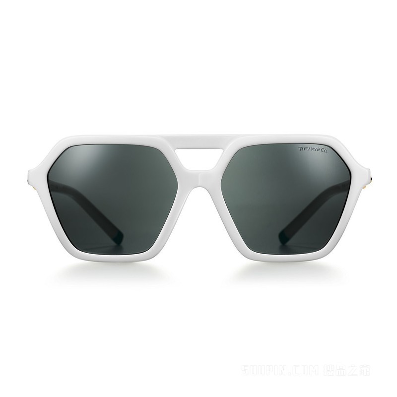 Tiffany HardWear 系列灰色镜片白色醋酸酯镜框太阳镜