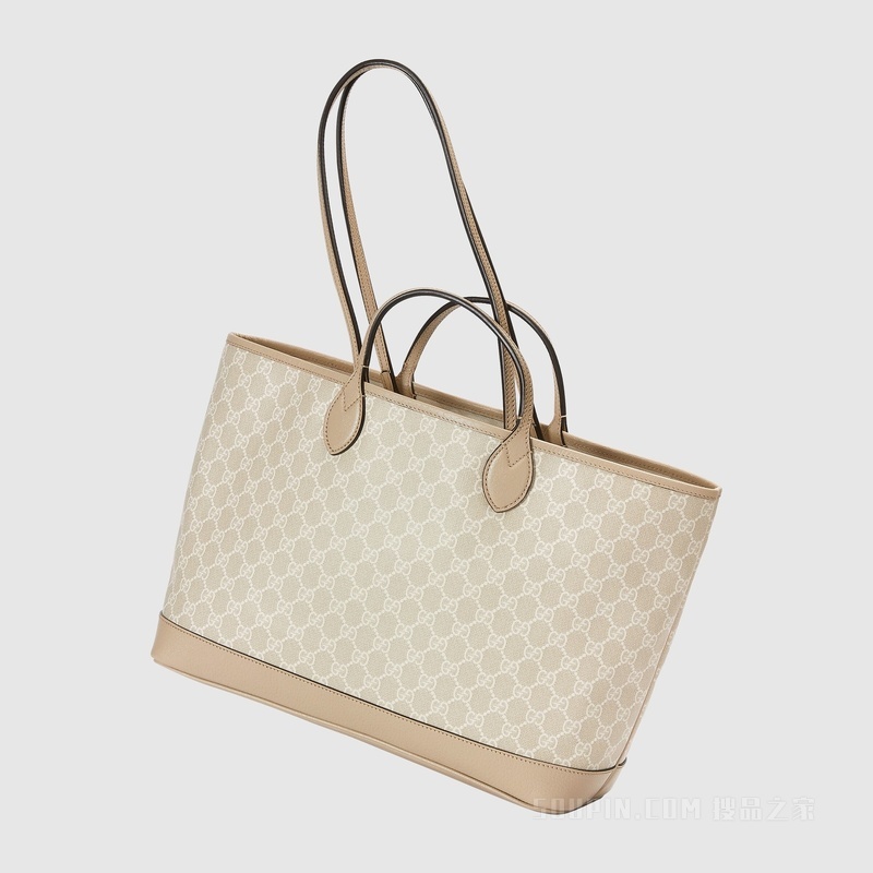 Ophidia系列中号购物袋 米色和白色Supreme帆布