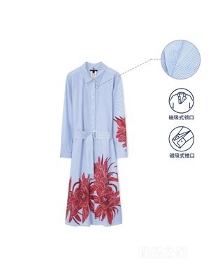 【Adaptive系列】23新款春夏女装纯棉系带印花衬衫裙76J4041