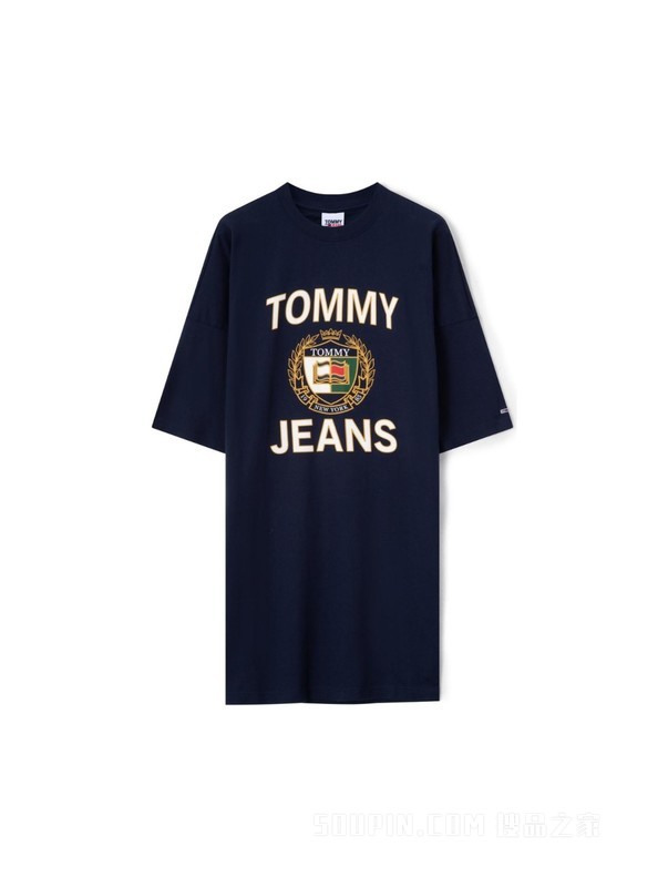 23新款春夏女装纯棉潮流徽章印花圆领宽松连衣裙DW0DW15568