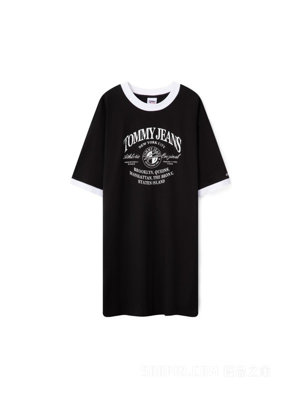 23新款春夏女装纯棉潮流印花宽松撞色圆领连衣裙DW0DW15569